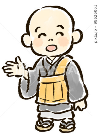 案内ポーズの子供のお坊さんのイラスト 99626061