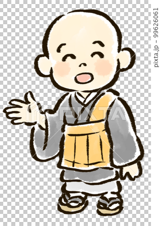 案内ポーズの子供のお坊さんのイラスト 99626061