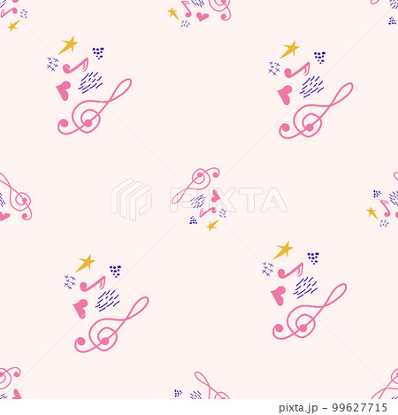 Cartoon cute doodles hand drawn Musical seamless pattern. Colorful detailed. Bright colors backdrop with music symbols and items 99627715
