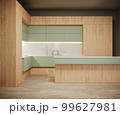 3d rendering of new bright kitchen wooden and olive color furniture 99627981