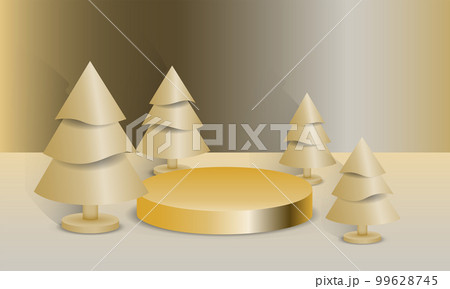 Abstract minimal mock up scene. Geometry podium shape for show cosmetic product display and goods. Stage pedestal, platform. Winter christmas gold background with gold christmas trees. 3D vector 99628745