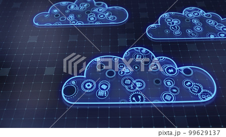 3D rendering the concept of cloud technologies and server data processing 99629137