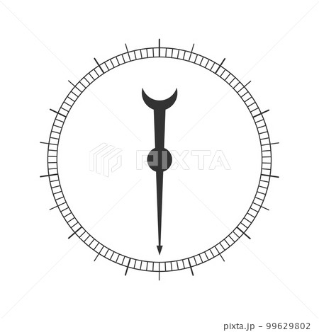 Round measuring scale with arrow. 360 degree template of barometer, compass, protractor, circular ruler tool template isolated on white background 99629802