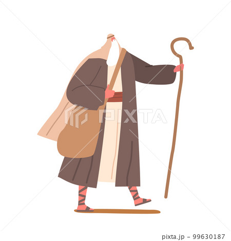Biblical Moses Holding Staff Isolated on White Background. Concept of Divine Guidance, Faith And Leadership 99630187