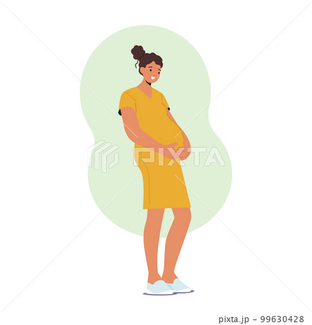 Pregnancy And Maternity Concept With Joyous Pregnant Woman Wearing Loose And Comfortable Garment 99630428