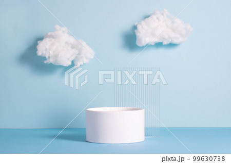 Podiums Round , blue background with white clouds. Abstract product showcase 99630738