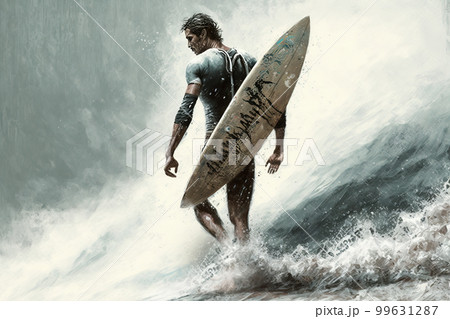 Abstract Digital Painting of Surfer . AI generated Illustration. 99631287