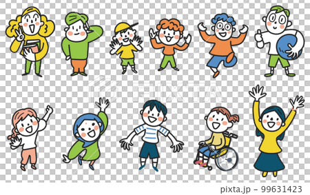 Diverse and multinational children with cheerful smiles Set illustration material Diverse and multinational children with cheerful smiles Set illustration material 99631423