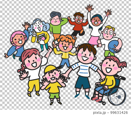Diverse and multinational children with cheerful smiles standing in a circle illustration material 99631426