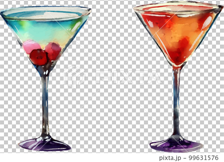 並んだのカクテルのセット 水彩風ベクターイラスト 並んだのカクテルのセット 水彩風ベクターイラスト 99631576