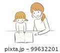 机で本を開き一緒に勉強するお母さんと子ども 99632201