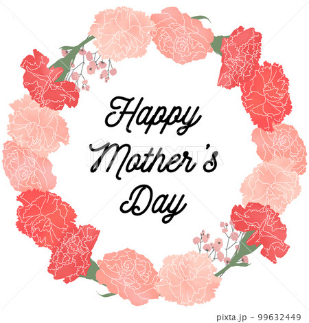 カーネーションとかすみ草のフラワーフレーム(母の日/Happy Mother's Day) 99632449