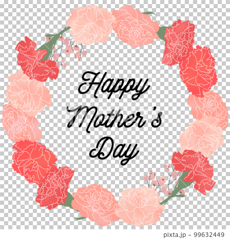 カーネーションとかすみ草のフラワーフレーム(母の日/Happy Mother's Day) 99632449