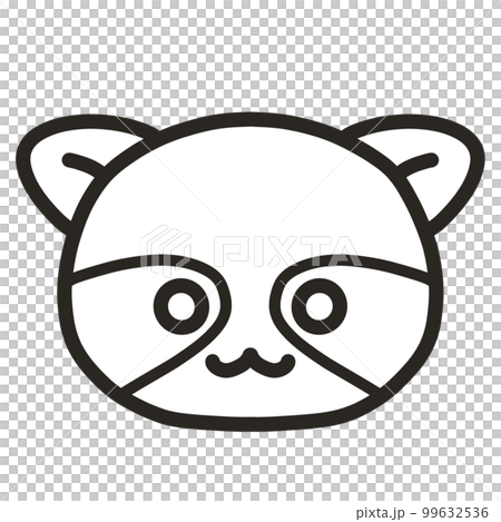 レッサーパンダの手書きイラスト　モノクロ 99632536