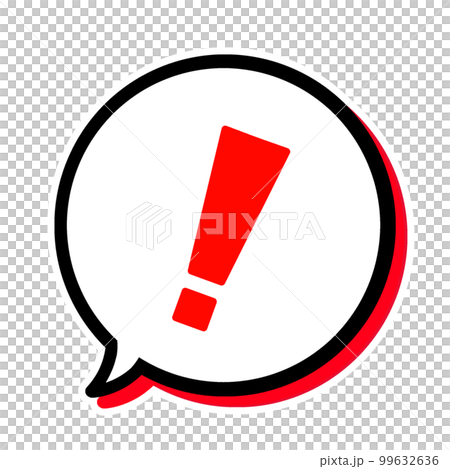 紅色感嘆號和帶紅色陰影的完美圓形語音氣泡 99632636