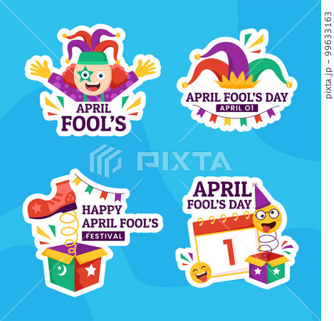 Happy April Fools Day Label Flat Cartoon Hand Drawn Templates Background Illustration 99633163