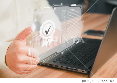 Businessman working with sign of the top service quality assurance on virtual screen. Guarantee, Standards, ISO certification and standardization concept. Businessman working with sign of the top service quality assurance on virtual screen. Guarantee, Standards, ISO certification and standardization concept. 99633167