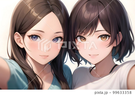 自撮りをする二人の女性のイラスト 99633358