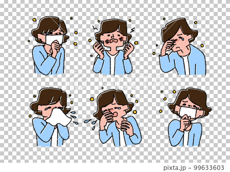 Illustration set of a woman with symptoms of hay fever 99633603