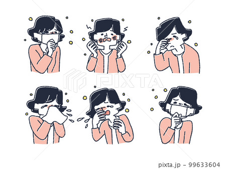 花粉症の症状が出ている女性のイラストセット 99633604