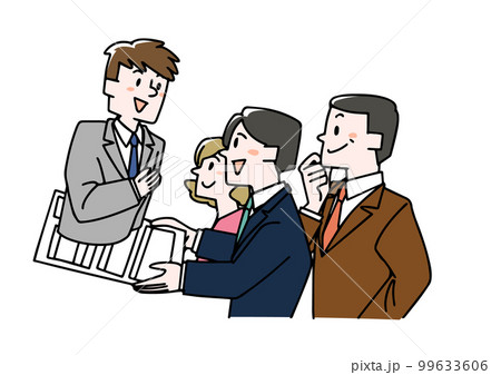 転職する男性がアピールするイラスト 履歴書から人柄がつたわる様子 転職する男性がアピールするイラスト 履歴書から人柄がつたわる様子 99633606