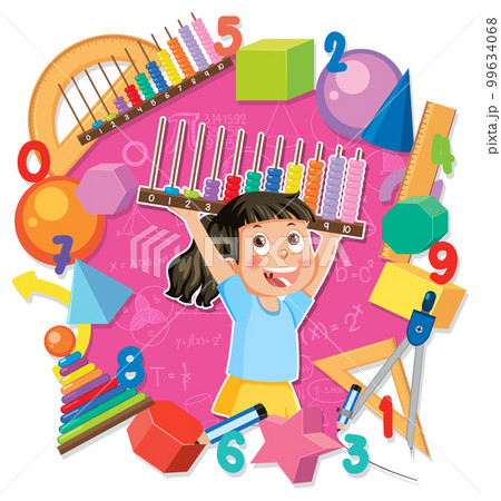 Girl cartoon character with math and number theme 99634068