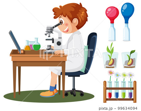 Scientist and student doing chemistry experiment Scientist and student doing chemistry experiment 99634094
