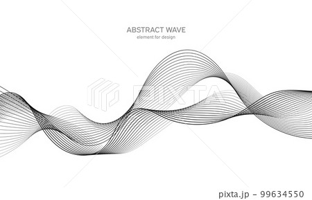 Abstract wave element for design. Digital frequency track equalizer. Stylized line art background. Vector illustration. Wave with lines created using blend tool. Curved wavy line, smooth stripe. 99634550