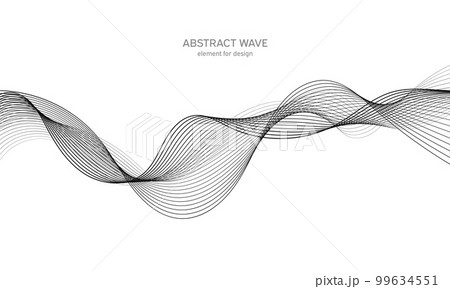 Abstract wave element for design. Digital frequency track equalizer. Stylized line art background. Vector illustration. Wave with lines created using blend tool. Curved wavy line, smooth stripe. 99634551