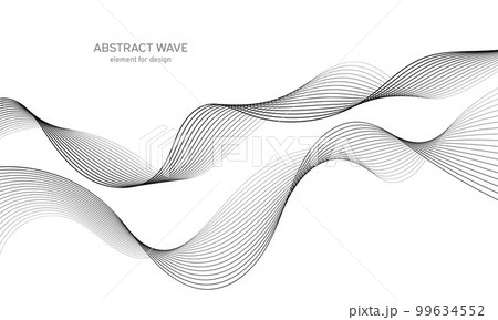 Abstract wave element for design. Digital frequency track equalizer. Stylized line art background. Vector illustration. Wave with lines created using blend tool. Curved wavy line, smooth stripe. 99634552