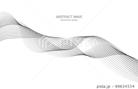 Abstract wave element for design. Digital frequency track equalizer. Stylized line art background. Vector illustration. Wave with lines created using blend tool. Curved wavy line, smooth stripe. 99634554