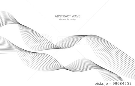 Abstract wave element for design. Digital frequency track equalizer. Stylized line art background. Vector illustration. Wave with lines created using blend tool. Curved wavy line, smooth stripe. 99634555