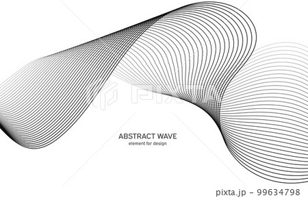 Abstract wave element for design. Digital frequency track equalizer. Stylized line art background. Vector illustration. Wave with lines created using blend tool. Curved wavy line, smooth stripe. 99634798