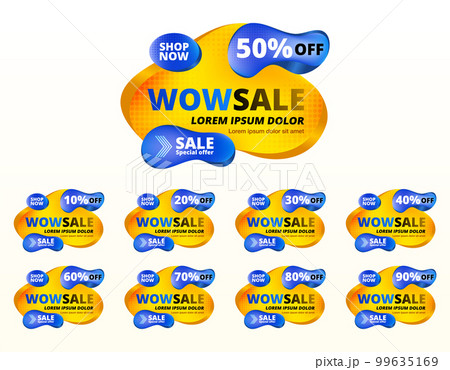 Sale banner set. Abstract modern bright graphic elements for mega sale. Discount up to 10 20 30 40 50 60 70 80 90 percent off. Banners badges template for super sale. Black friday. Vector illustration 99635169