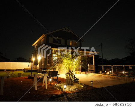 ヤシの木のあるアメリカンガレージハウス　夜景 99635310