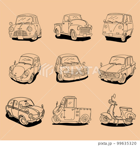 The vintage car cartoon drawing for transport concept 99635320