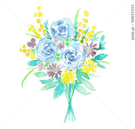 水彩画。水彩タッチの手描きの花束ベクターイラスト。春の花束
