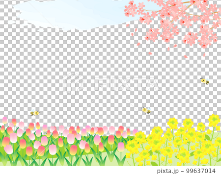 框架背景插圖與盛開的美麗春天的花朵 框架背景插圖與盛開的美麗春天的花朵 99637014