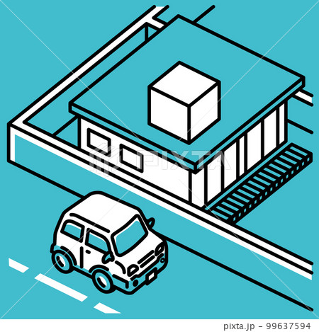 一軒家の建物と道路に駐車する軽自動車 一軒家の建物と道路に駐車する軽自動車 99637594