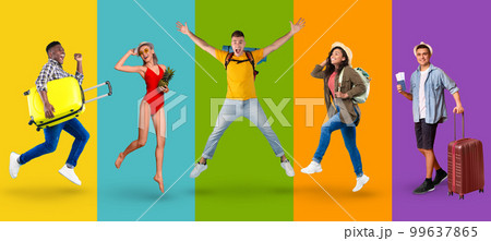 Set of happy multiracial people travelling around the world, collage Set of happy multiracial people travelling around the world, collage 99637865