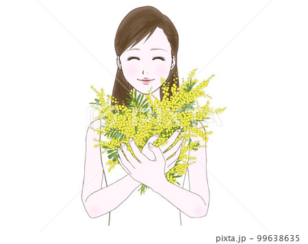 セミロングの女性(ミモザ,笑顔) 99638635