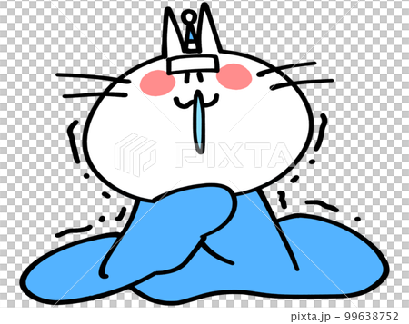 風邪をひいて毛布にくるまるにゃんこのイラスト素材 99638752