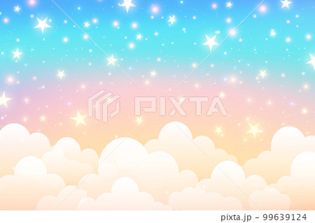 Cloudy sky background. Unicorn fantasy pastel galaxy. Rainbow cute wallpaper. Fluffy magic pink landscape. Vector illustration 99639124