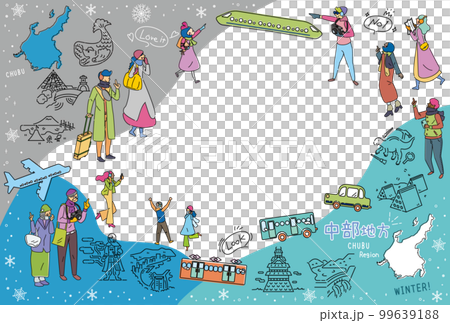 一組圖標（線條圖），供喜歡在日本中部地區享受冬季觀光的遊客使用 99639188