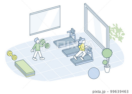 建物の中のジム部屋。ストレッチや運動のための空間 99639463