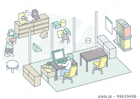 託児所と仕事場が隣に面している室内。安心して働くということ 託児所と仕事場が隣に面している室内。安心して働くということ 99639488