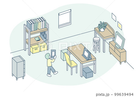 帰宅してすぐのリビング。生活スペースでくつろぐ 99639494