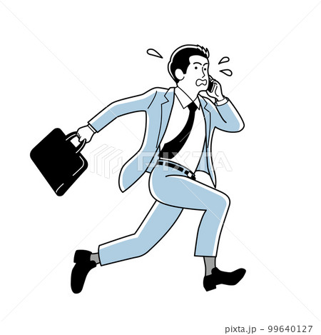 スマホを片手に全力で走るスーツ姿の男性 スマホを片手に全力で走るスーツ姿の男性 99640127