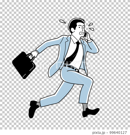 スマホを片手に全力で走るスーツ姿の男性 スマホを片手に全力で走るスーツ姿の男性 99640127