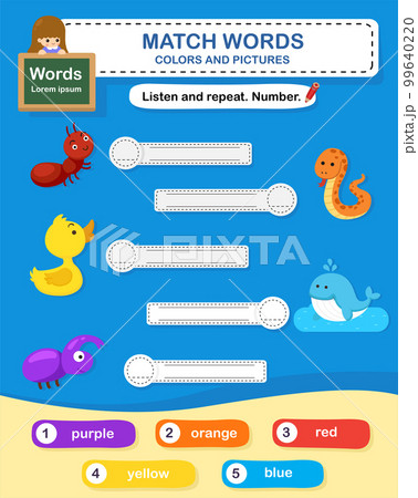 Trace and match words with pictures. Educational worksheet for preschool 99640220